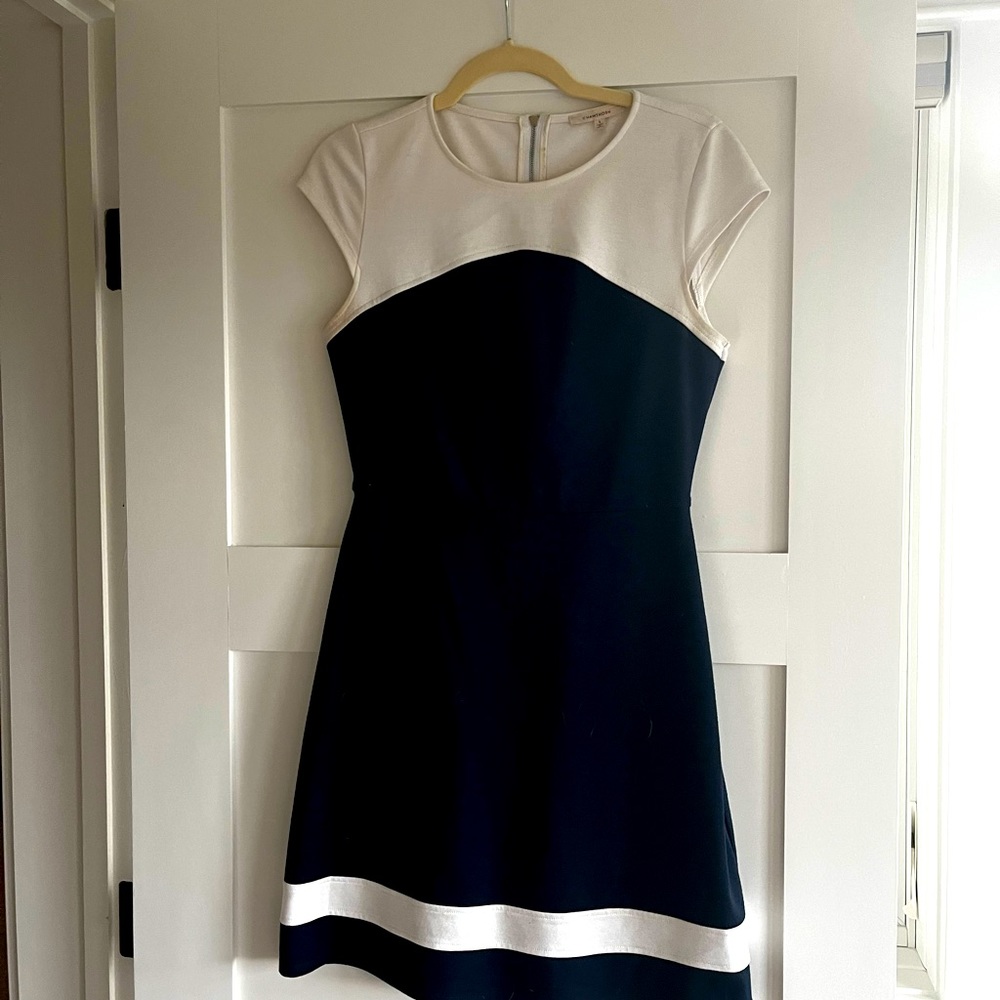Color block dress with zipper back in navy and white